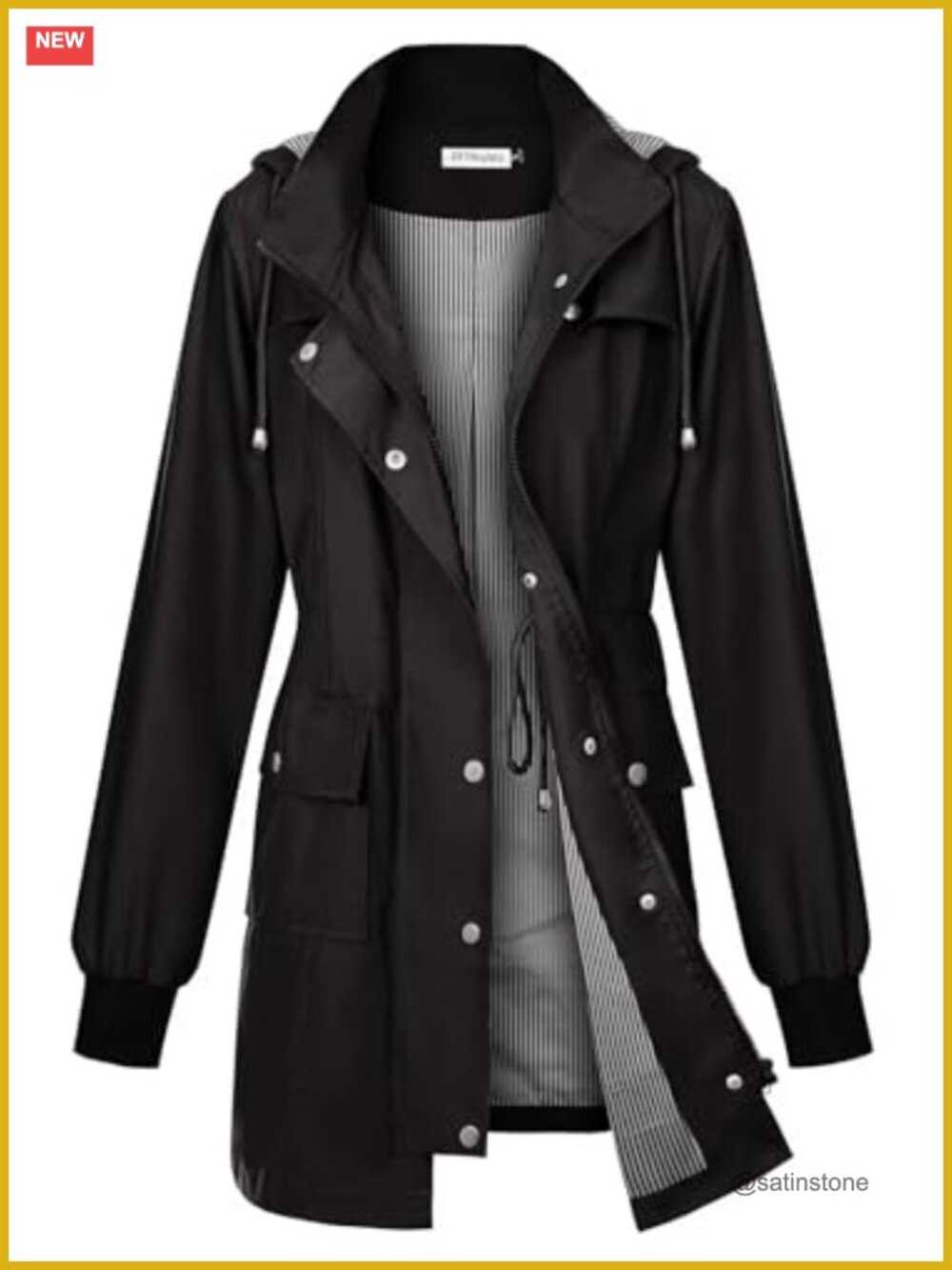 Waterproof Rain Jacket Lightweight Hooded Windbreaker Outdoor Trench Coat Women